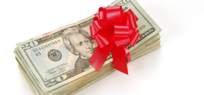 dollars with red ribbon